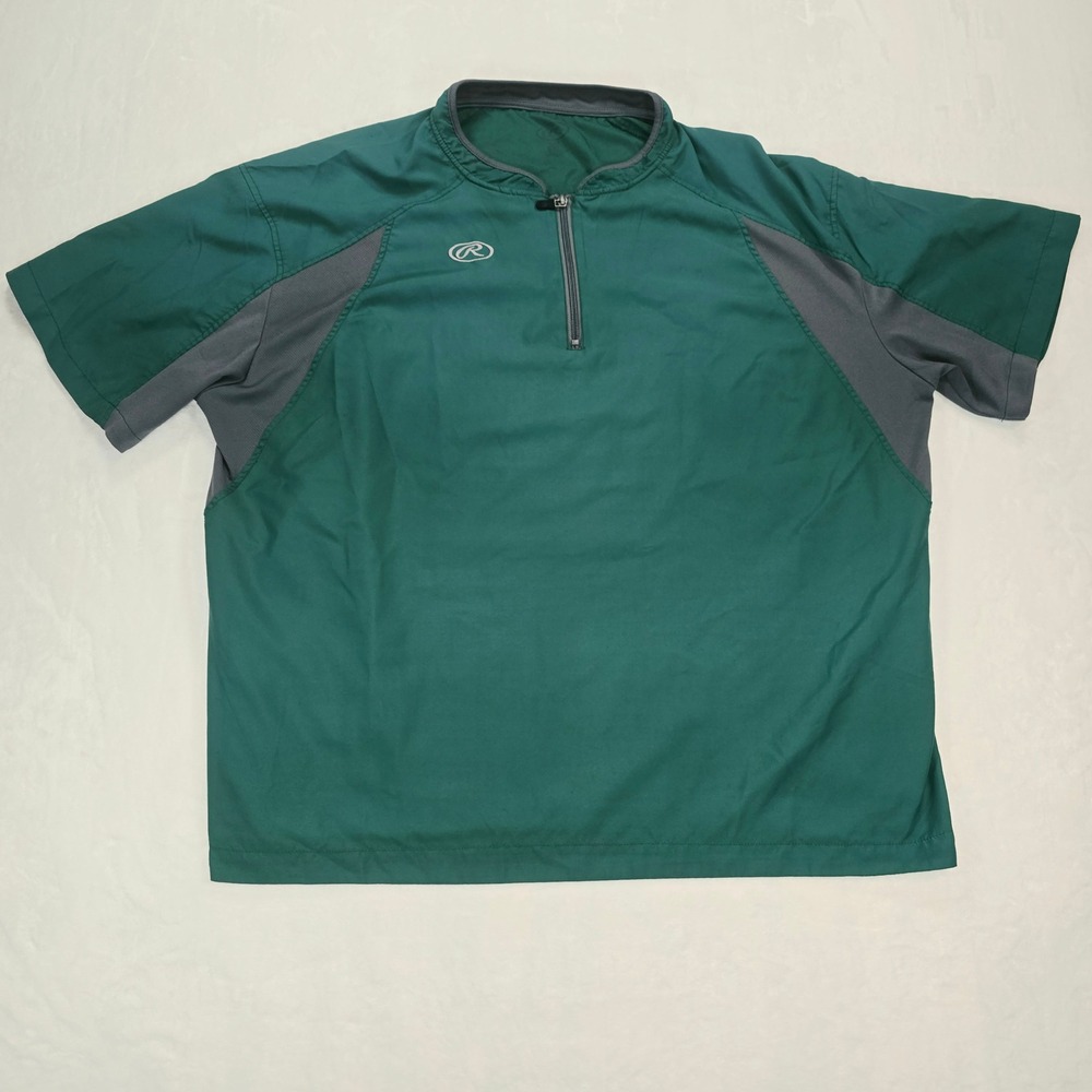 Rawlings Mens 2XL Green Gray 1/4 Zip Short Sleeve Baseball Windshirt Pullover